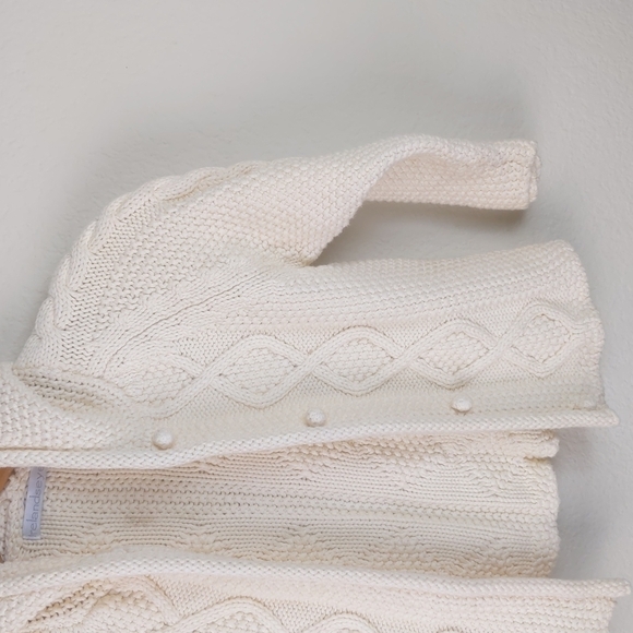 Ireland's Eye Chunky Cable Knit Cardigan Pom Hoodie Fisherman Sweater 4-5 - Picture 4 of 10